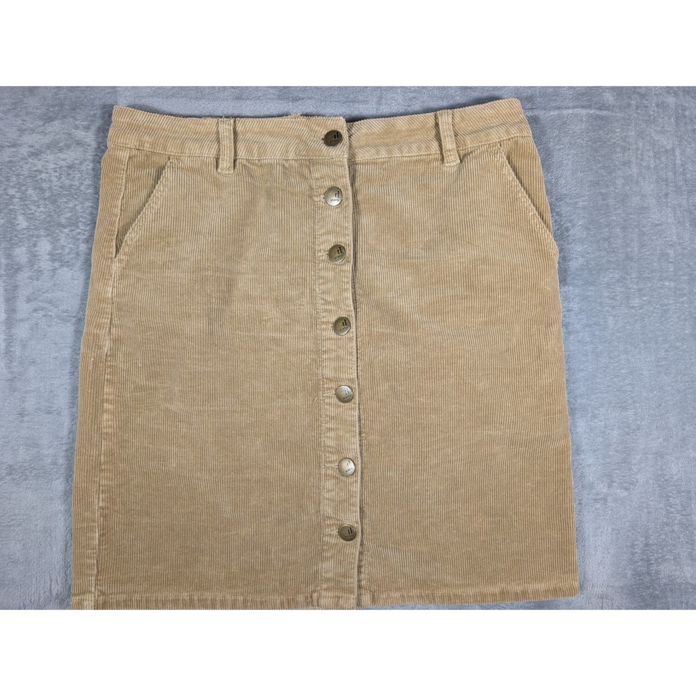 d.jeans Tan Corduroy Button Front Mini Skirt Beige Cotton Stretch Pocket Size 12